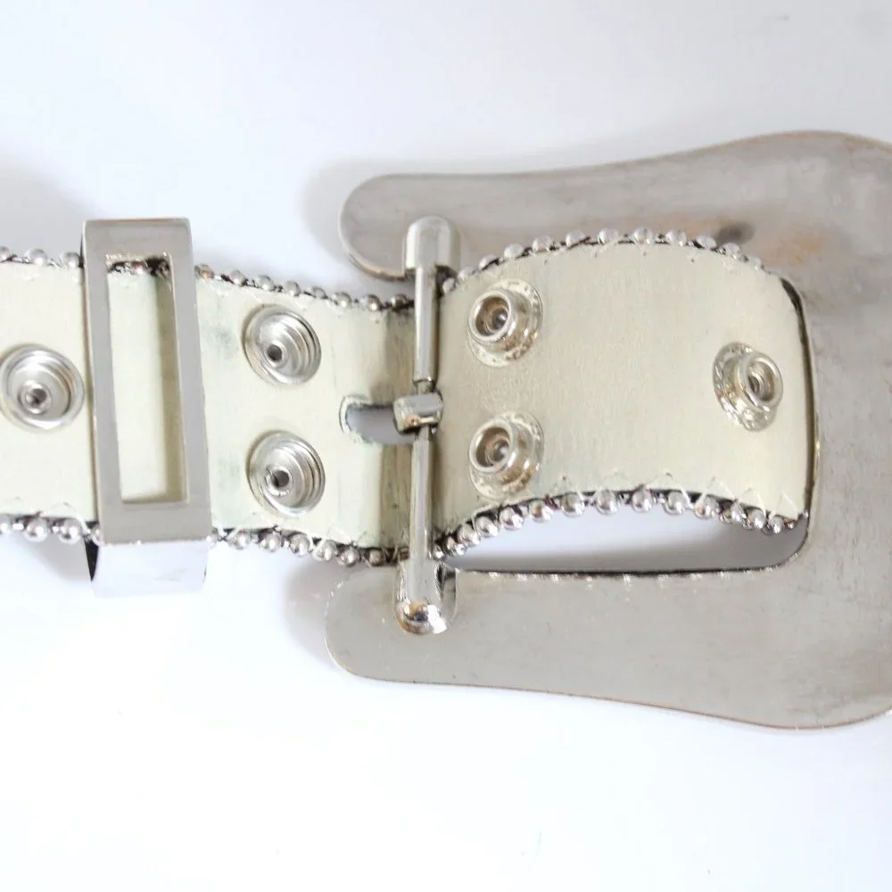 Western Women's Belt Brown Leather Square Rhinestone Conchos And Crystal Bling ~ - Picture 10 of 11